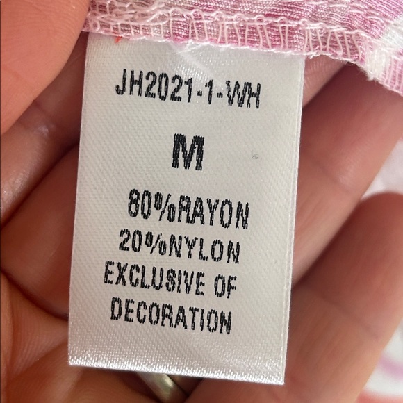 THML Floral Puff Sleeve Blouse Medium Pink Orange Tropical Ruffle Neck - Picture 11 of 16